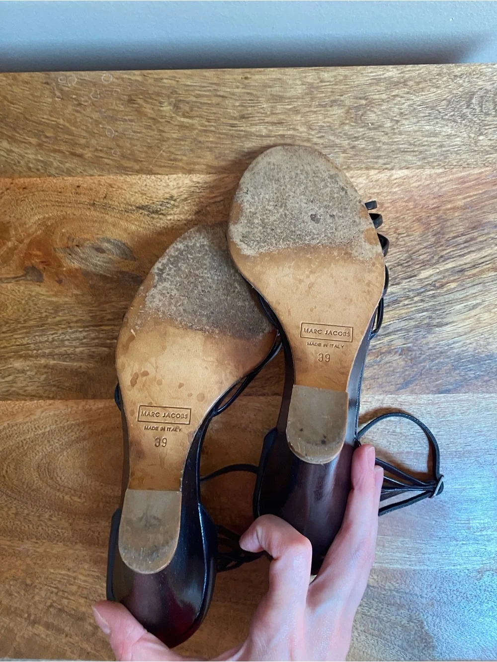 VTG Y2K Marc Jacobs Black Leather Wedge Shoes Ankle Strap